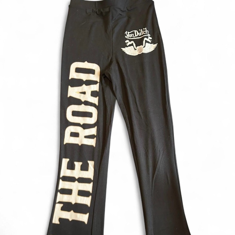 y2k von dutch black & white “hit the road” high-waisted leggings